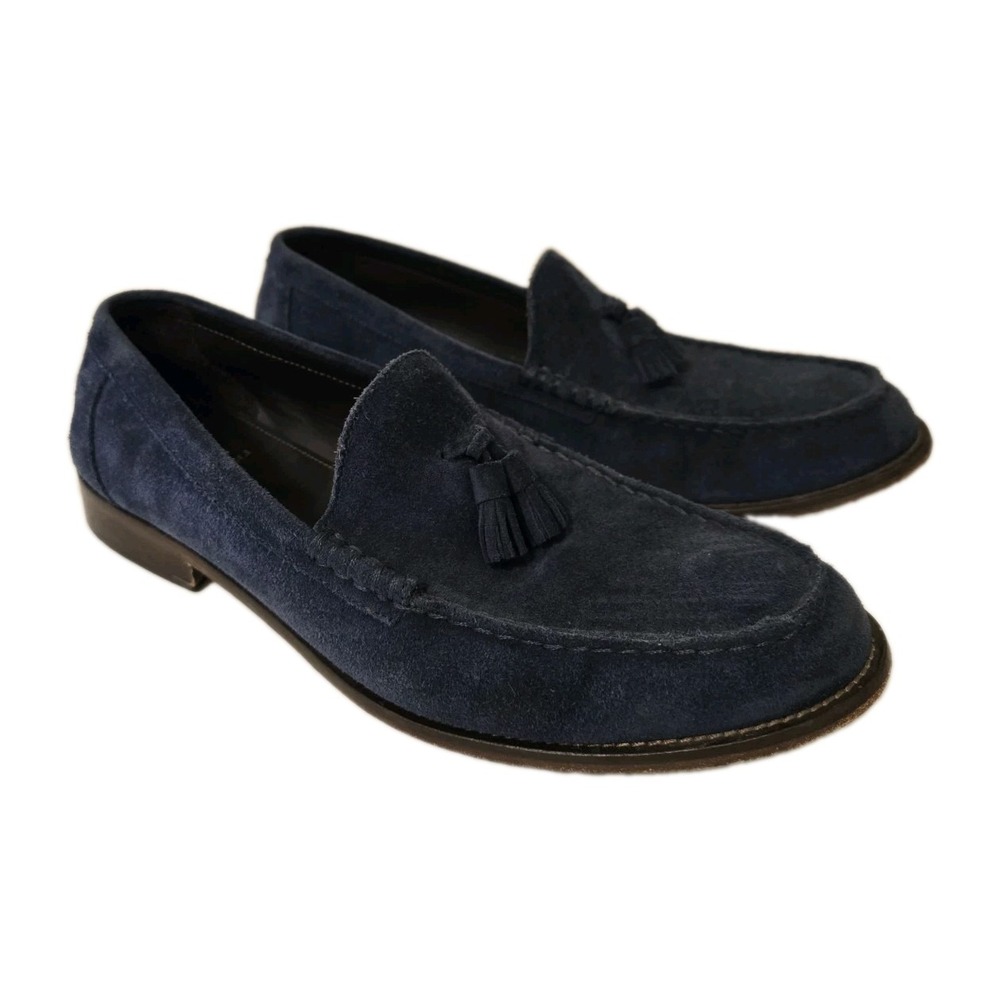 Bruno Magli NILO Navy Blue Loafer Tassels Suede Leather Mens Size 12 Italy